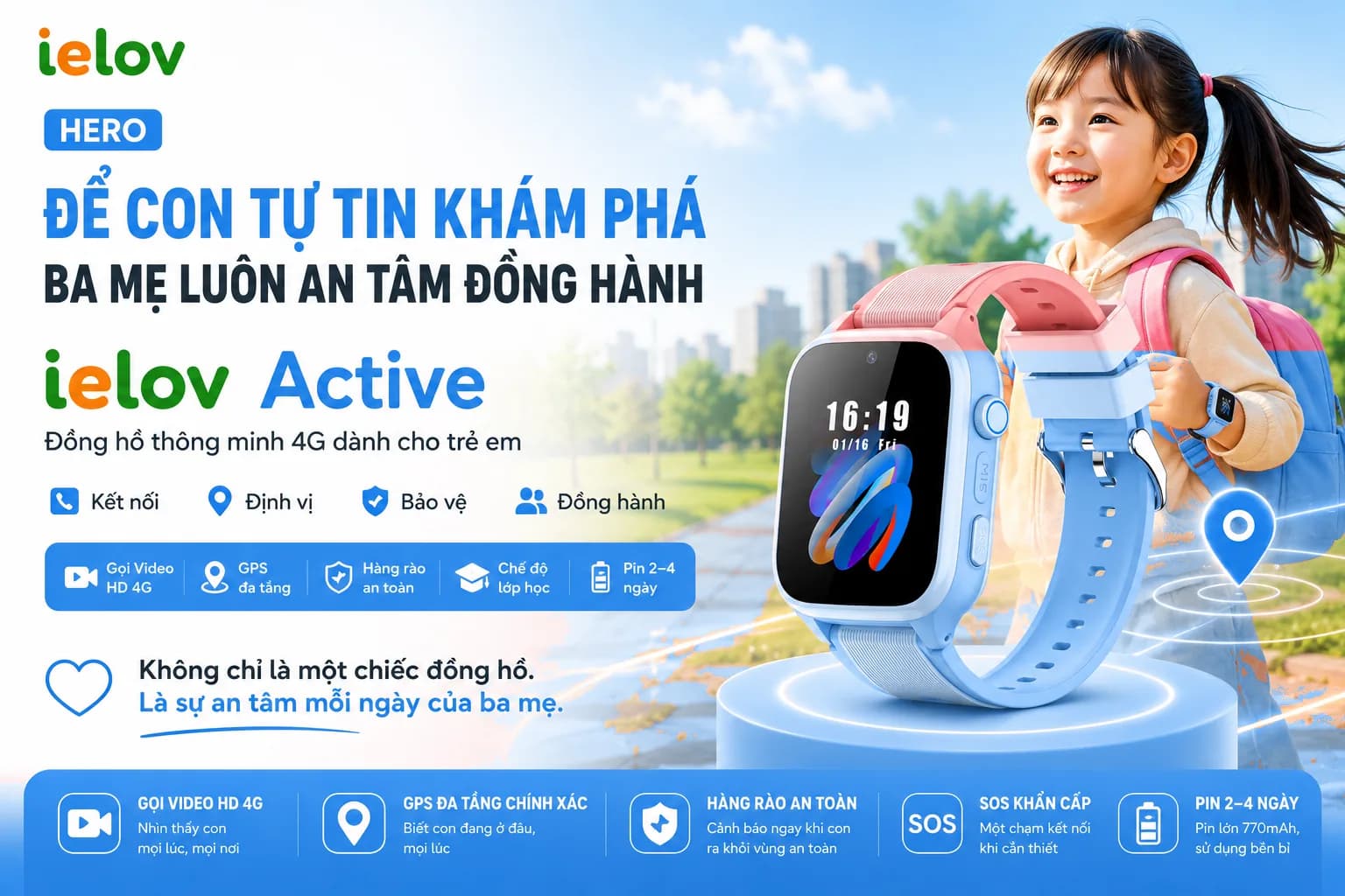 ielov Active (Xanh Navy) - Để con tự tin khám phá, ba mẹ luôn an tâm đồng hành