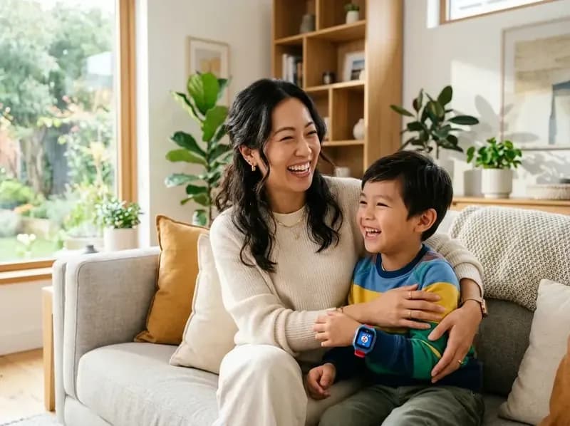 Mẹ và con vui vẻ gắn kết an tâm cùng đồng hồ thông minh ielov